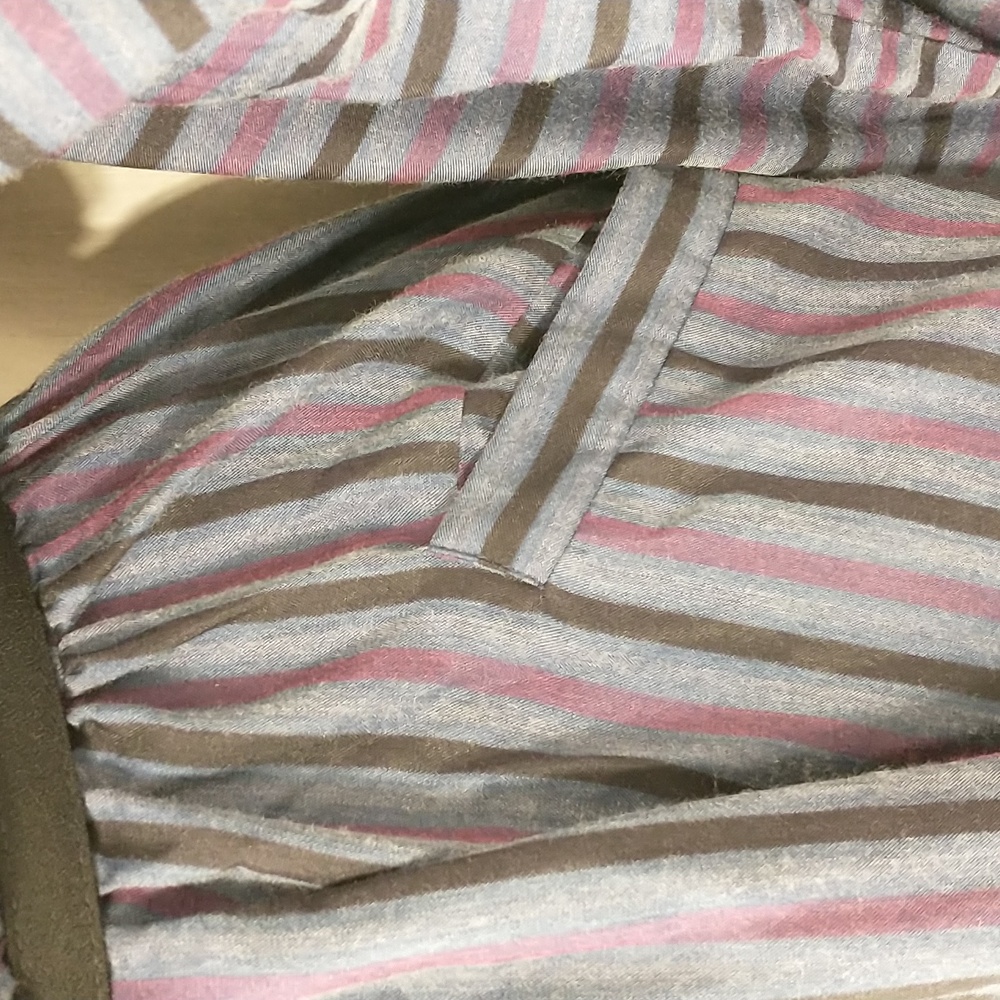 Striped Shirt Dress 90s Vintage Pockets Lightweight Fabric Dark Colorful Stripe - Picture 3 of 10